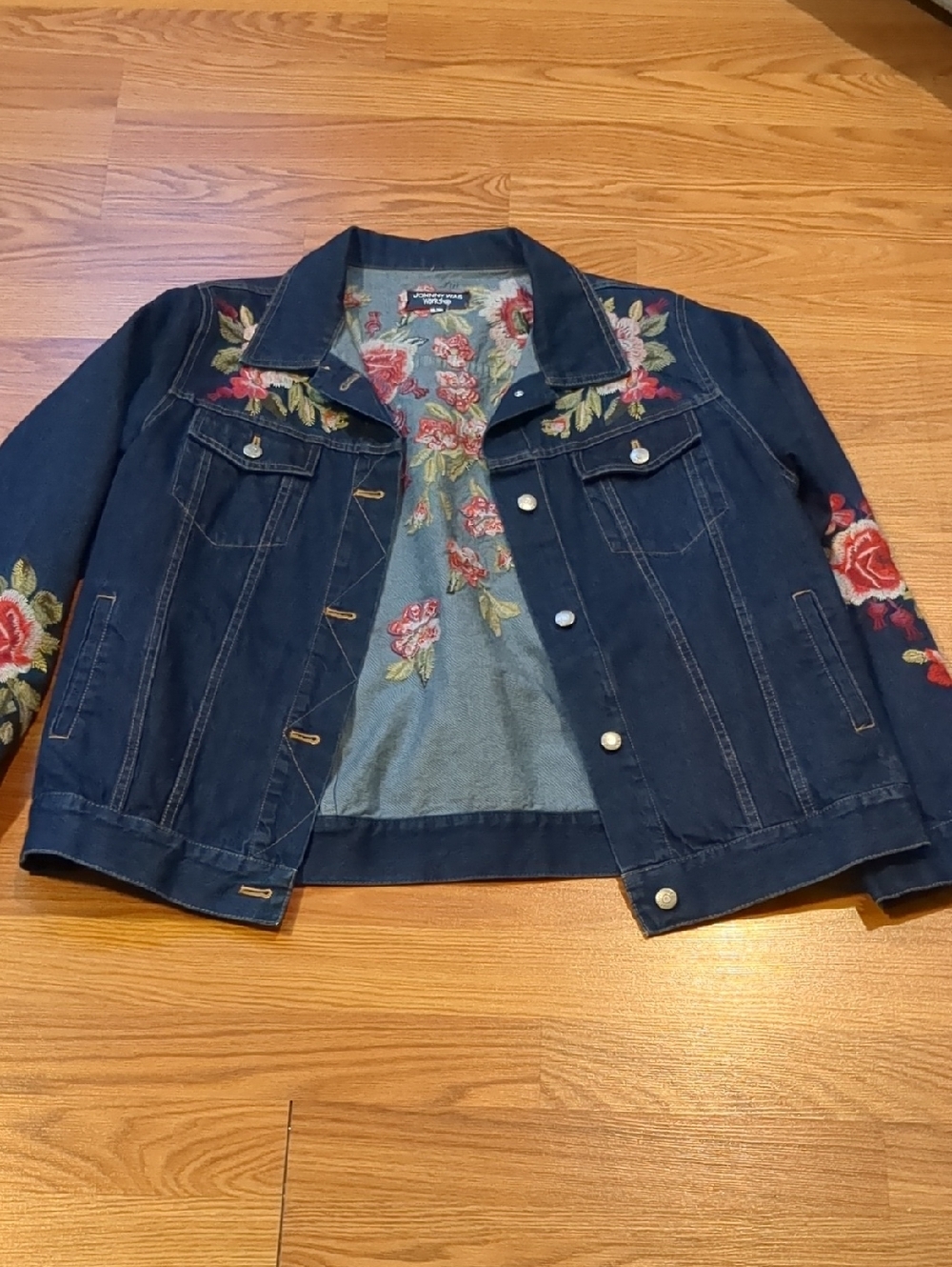 Johnny Was Workshop Desi Denim Jacket Embroidered Blue Jean Jacket Size Large - Picture 3 of 13